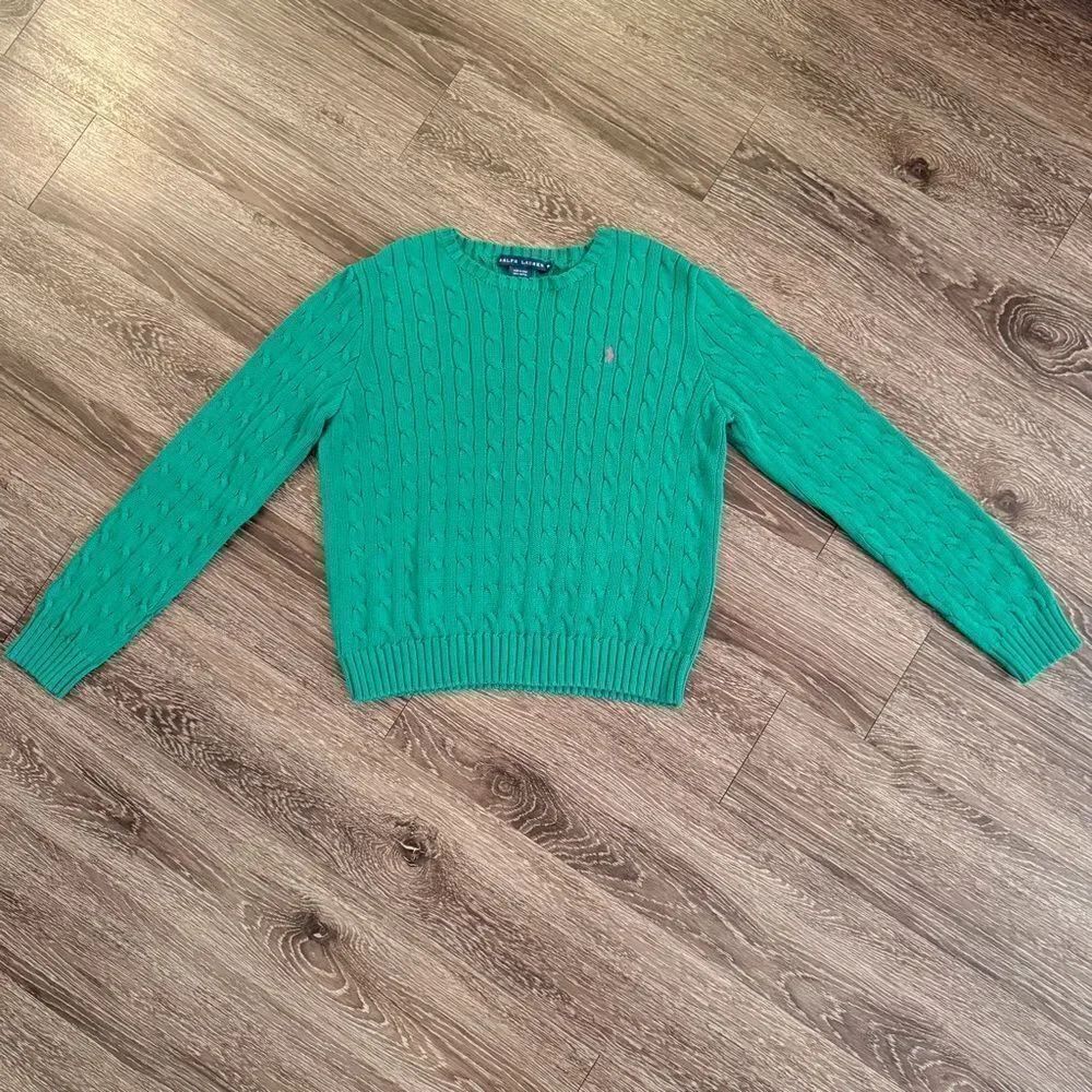 Ralph Lauren Green Cotton Cable Sweater